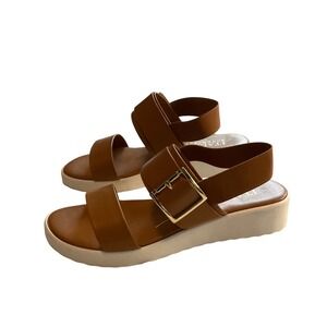 Italian Shoemakers Platform Sandals Women 7.5 Brown Buckle Elastic Strap